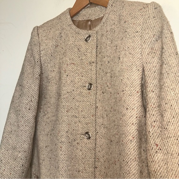Vintage CBO New York Womens SZ 6 Herringbone Wool Blend Coat Brown Money - Picture 1 of 11
